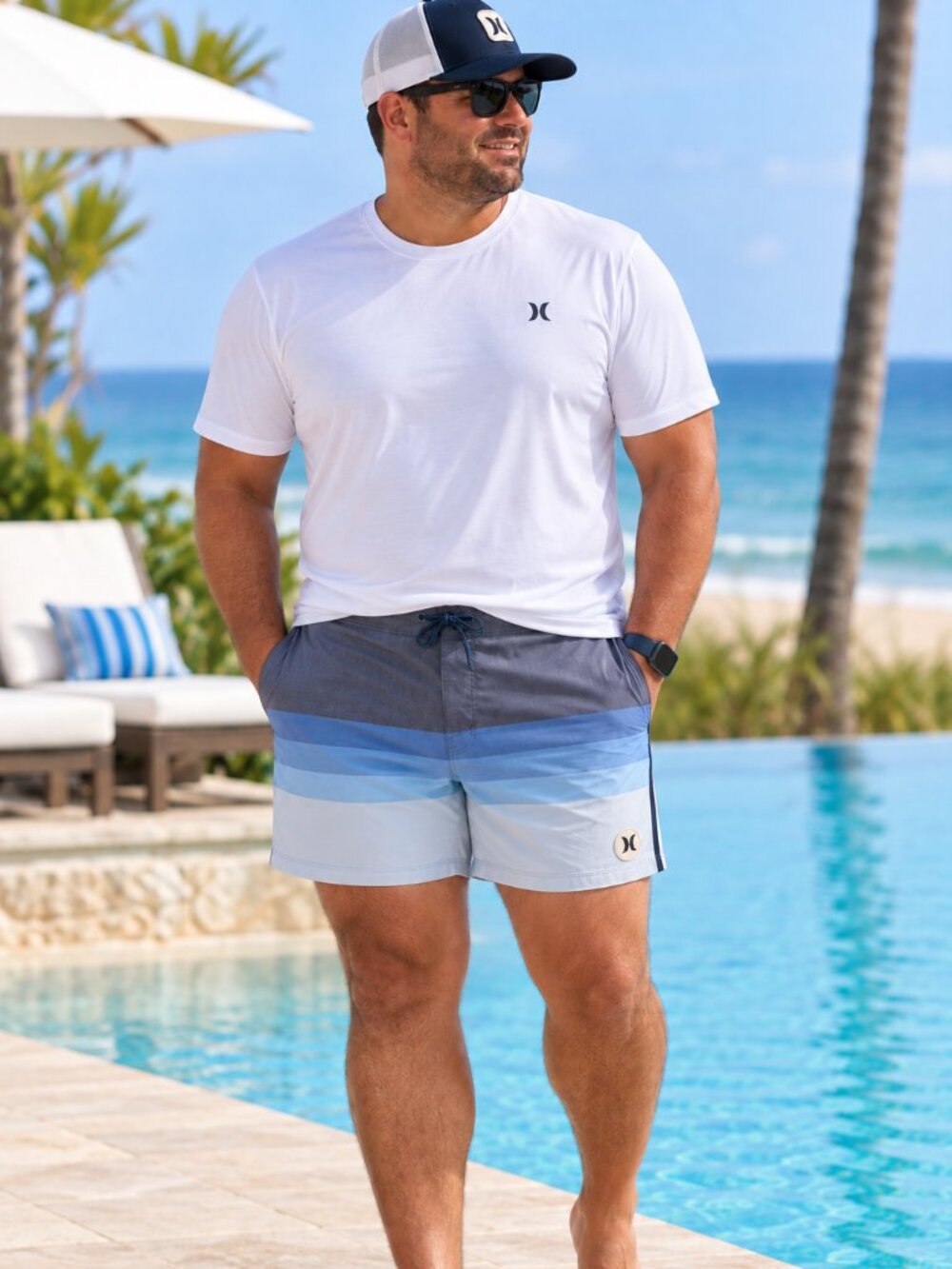 Hurley Phantom Naturals Ombre Stripe Boardshorts Size 40 Blue NWT